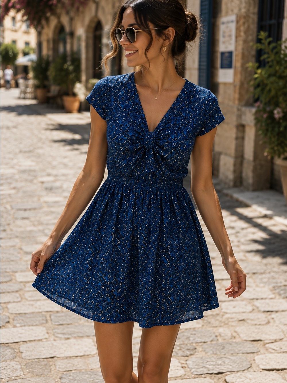 Forever 21 Blue Geometric Fit & Flare Dress Size XS